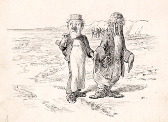 image of The Walrus and the Carpenter walking on a beach